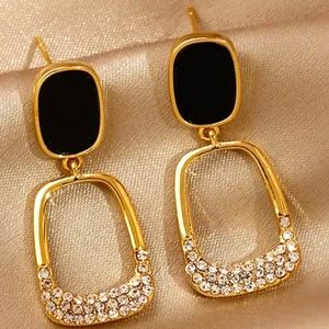 18K Gold Plated Oval Black Golden Hollow Rhinestones